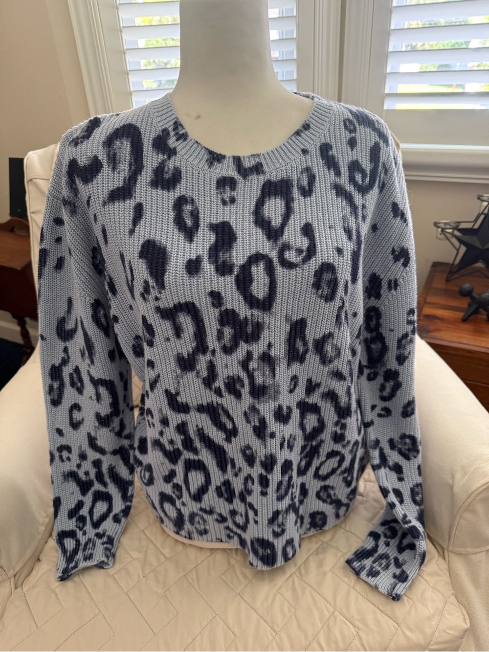 525 America Blue Leopard Print Crewneck Sweater